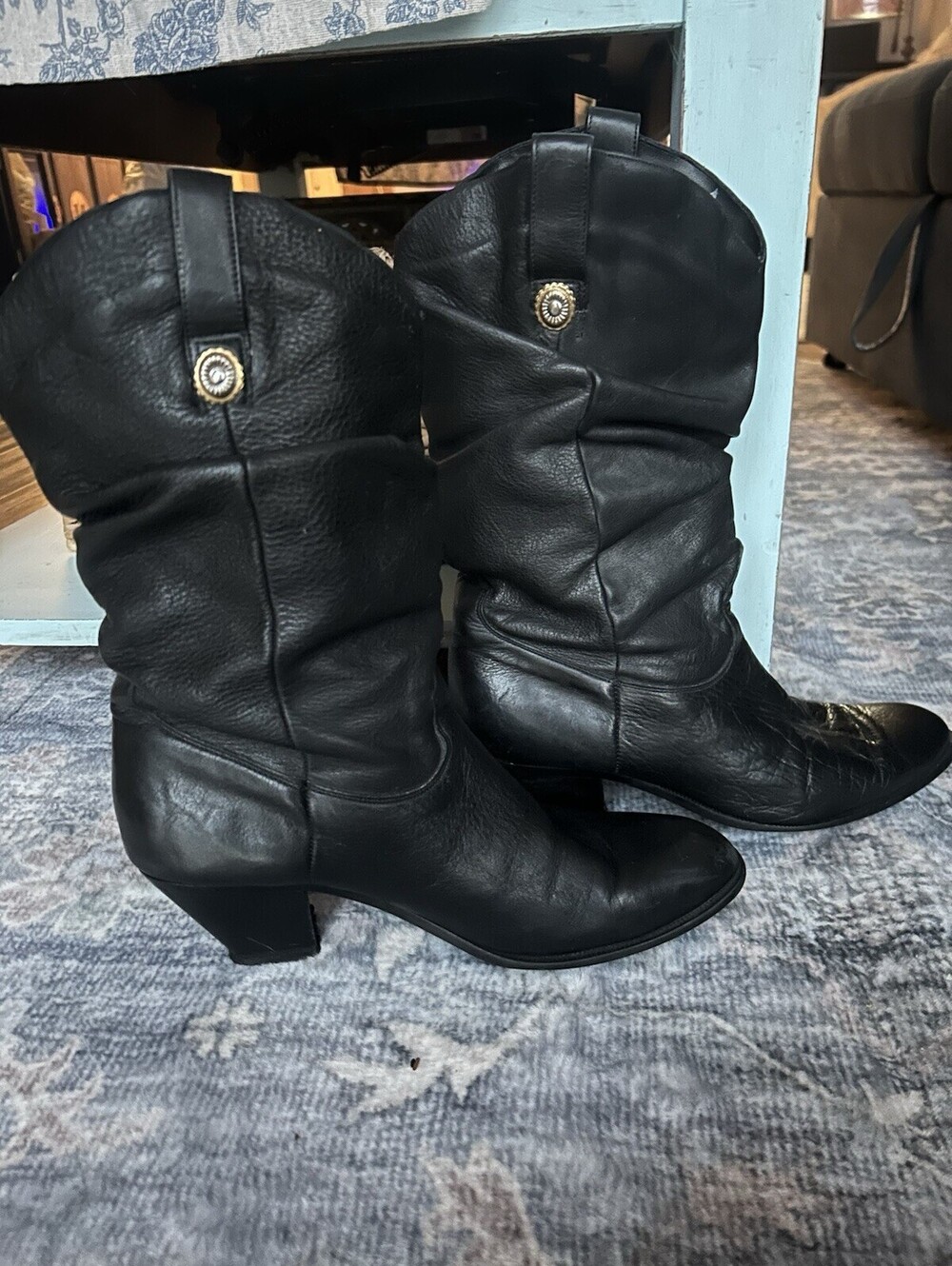 Dingo Women’s Vintage Black Leather Mid-Calf Slouchy Boots Sz 10